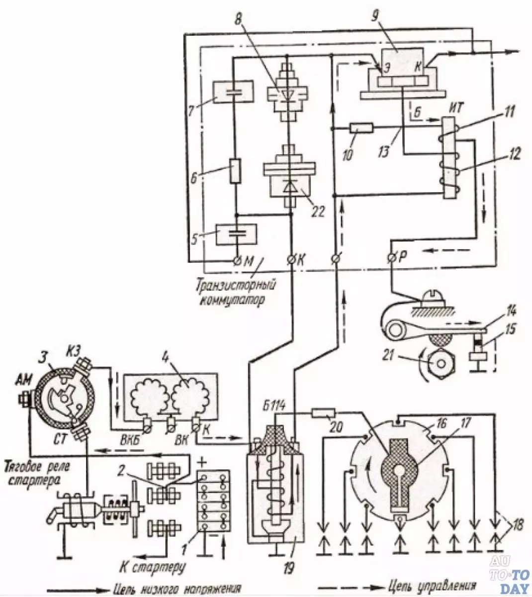 Схема контактного зажигания газ 66 - 80 фото